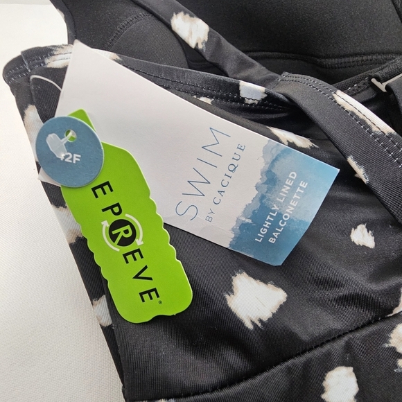 Swim by Cacique 42F Balconette Tankini Top Black White Dot Lane Bryant NWT - Picture 14 of 16